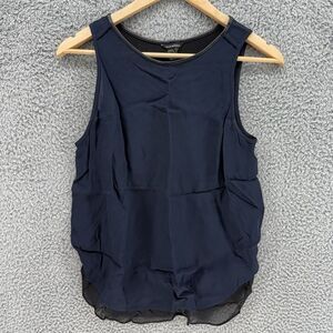 Club Monaco Womens‎ XS Sheer Combo High Low Sleeveless Blouse Top Blue Black